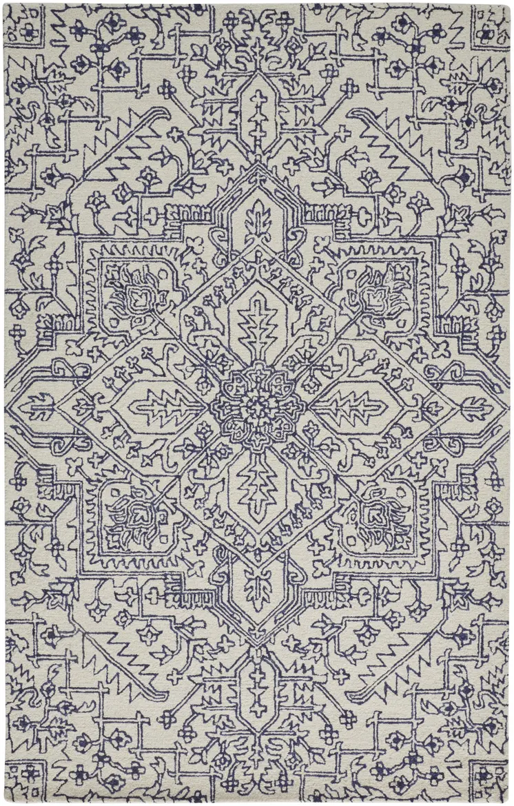 12' X 15' Ivory and Blue Wool Oriental Hand Tufted Area Rug