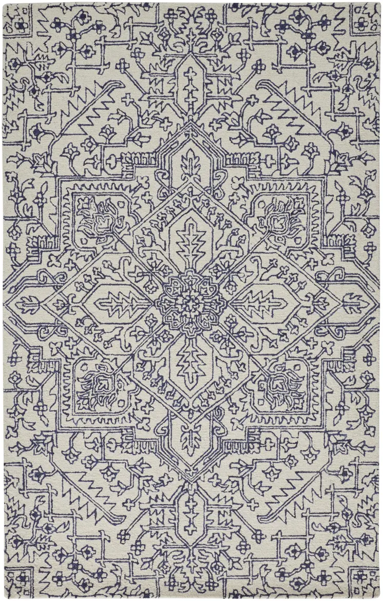 12' X 15' Ivory and Blue Wool Oriental Hand Tufted Area Rug