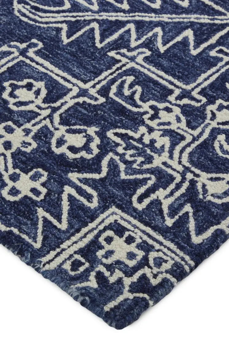 10' X 14' Ivory and Blue Wool Oriental Hand Tufted Area Rug