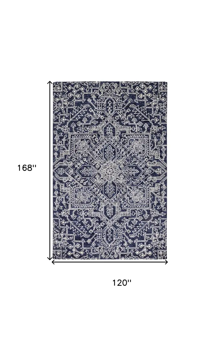 10' X 14' Ivory and Blue Wool Oriental Hand Tufted Area Rug
