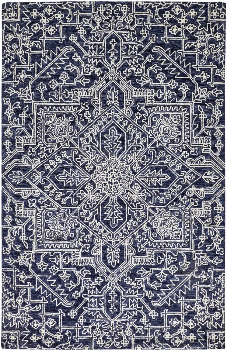 10' X 14' Ivory and Blue Wool Oriental Hand Tufted Area Rug