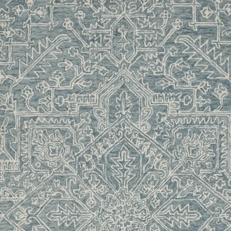 10' X 14' Green Blue and Ivory Wool Oriental Hand Tufted Area Rug