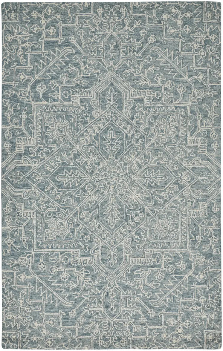 10' X 14' Green Blue and Ivory Wool Oriental Hand Tufted Area Rug