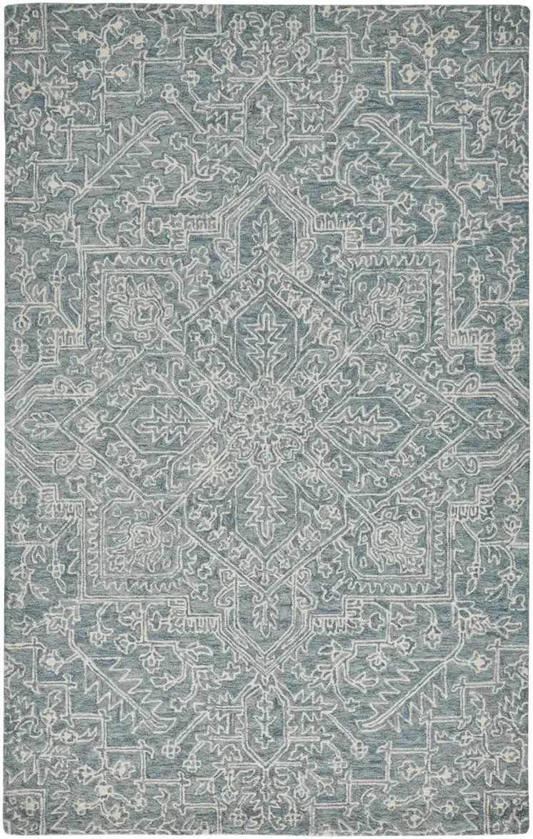 10' X 14' Green Blue and Ivory Wool Oriental Hand Tufted Area Rug