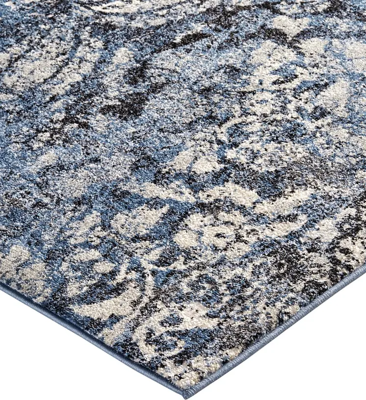 8' X 11' Blue Black and Ivory Abstract Power Loom Distressed Area Rug