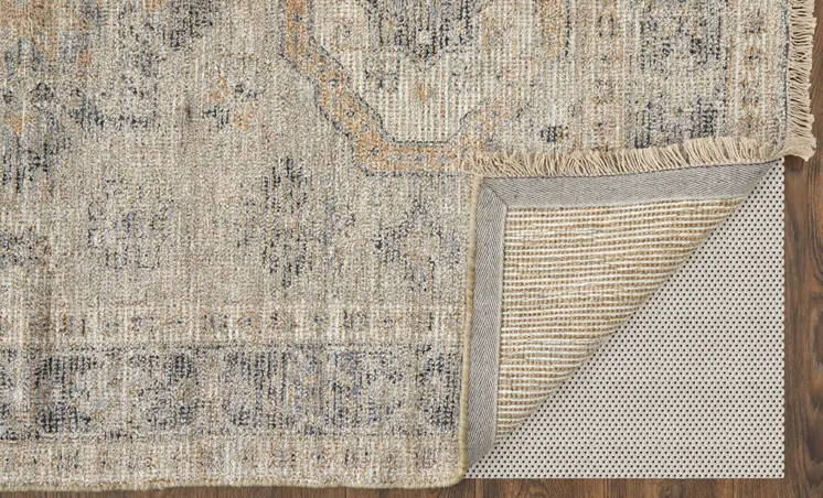 4' X 6' Tan and Gray Oriental Hand Woven Distressed Area Rug With Fringe