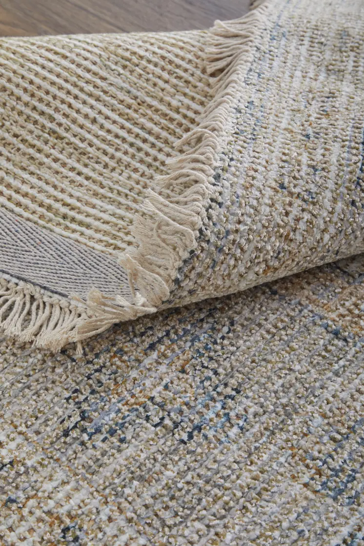 2' X 3' Tan and Gray Oriental Hand Woven Distressed Area Rug With Fringe