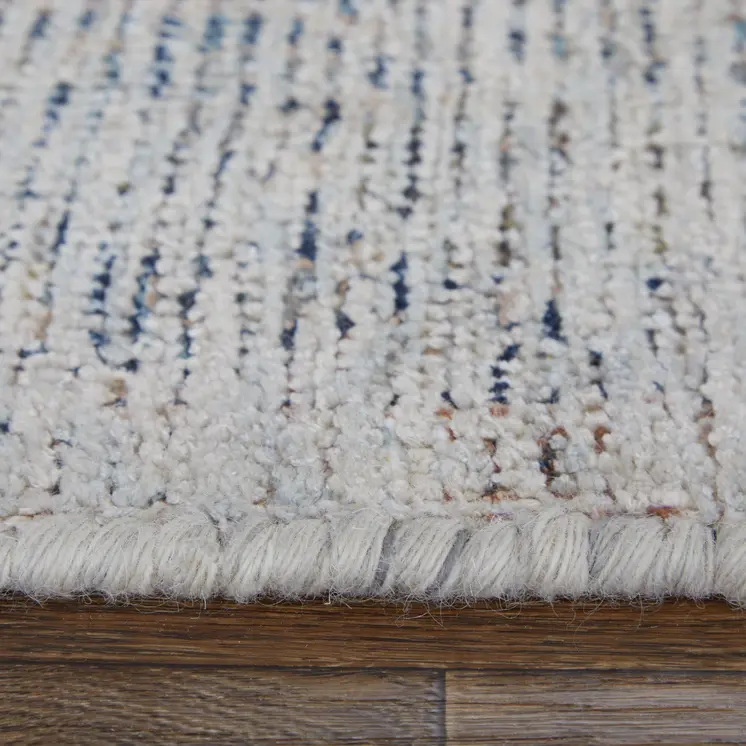 8' X 10' Gray Blue and Taupe Abstract Hand Woven Distressed Area Rug With Fringe