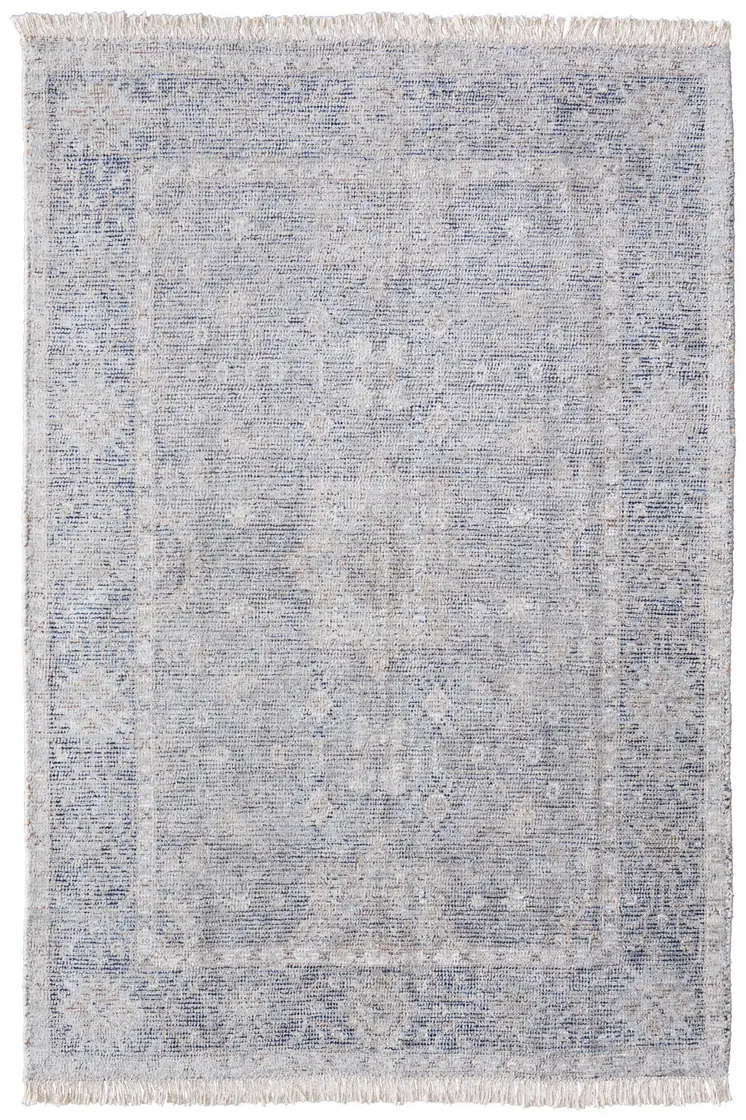 10' X 14' Gray Blue and Taupe Abstract Hand Woven Distressed Area Rug With Fringe