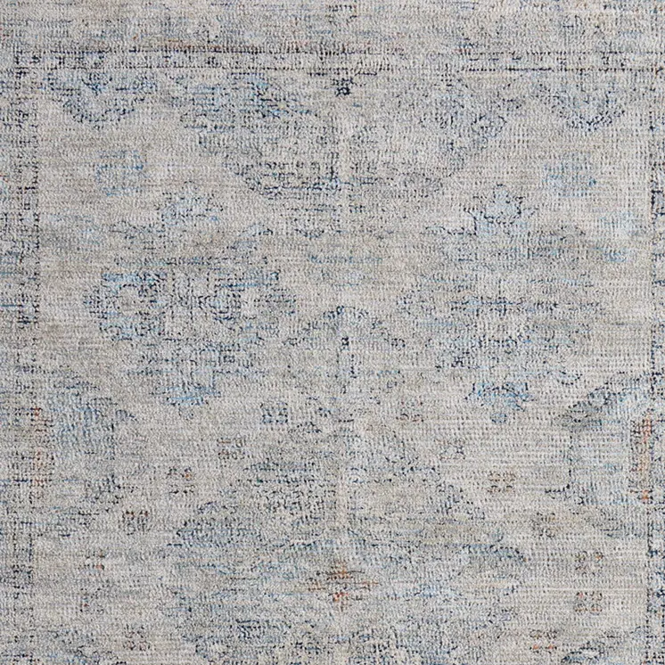 5' X 8' Gray Blue and Taupe Oriental Hand Woven Distressed Area Rug With Fringe