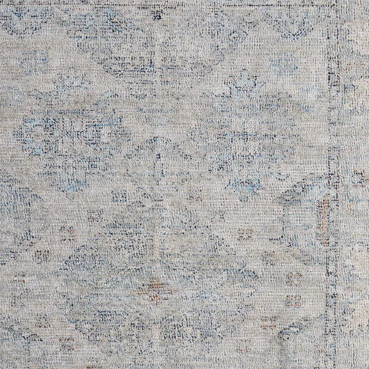 8' X 10' Gray Blue and Taupe Oriental Hand Woven Distressed Area Rug With Fringe