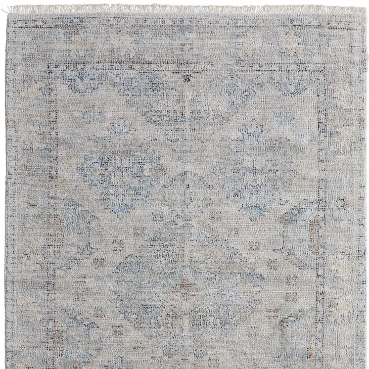 8' X 10' Gray Blue and Taupe Oriental Hand Woven Distressed Area Rug With Fringe
