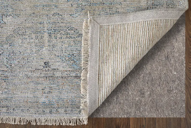 10' X 14' Gray Blue and Taupe Oriental Hand Woven Distressed Area Rug With Fringe