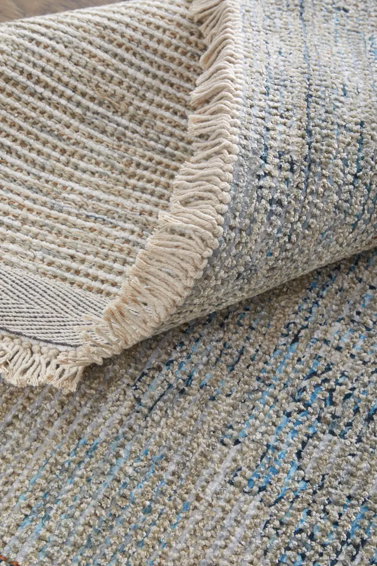 10' X 14' Gray Blue and Taupe Oriental Hand Woven Distressed Area Rug With Fringe