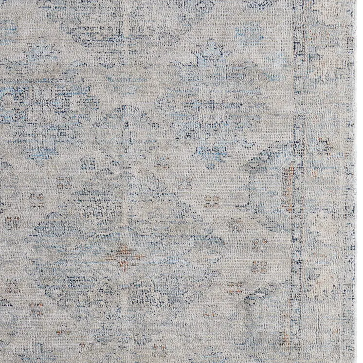 10' X 14' Gray Blue and Taupe Oriental Hand Woven Distressed Area Rug With Fringe