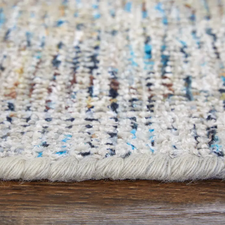 2' X 3' Gray Blue and Tan Abstract Hand Woven Distressed Area Rug With Fringe
