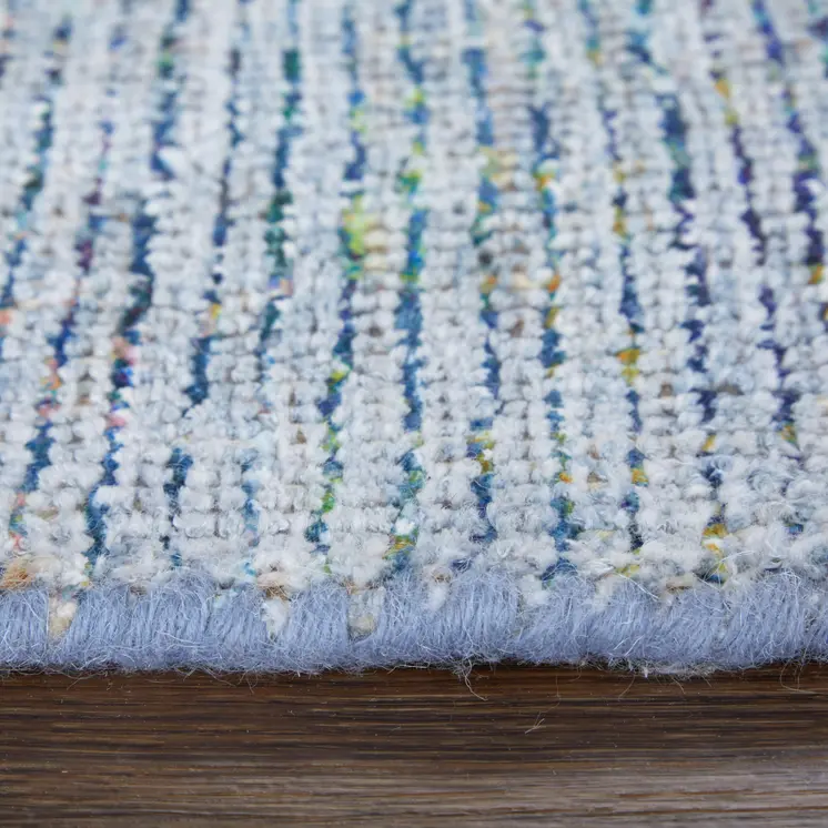 5' X 8' Blue and Gray Abstract Hand Woven Distressed Area Rug With Fringe