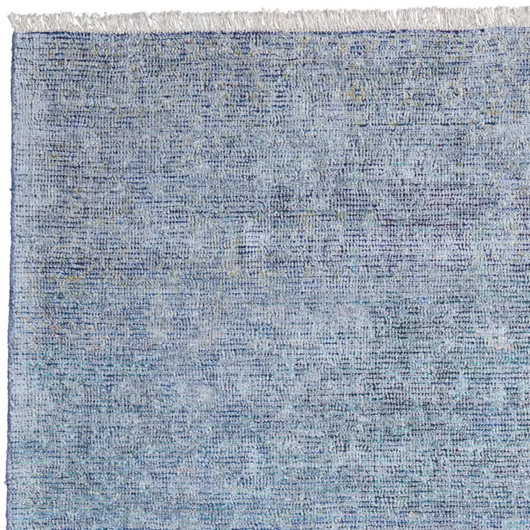 5' X 8' Blue and Gray Abstract Hand Woven Distressed Area Rug With Fringe