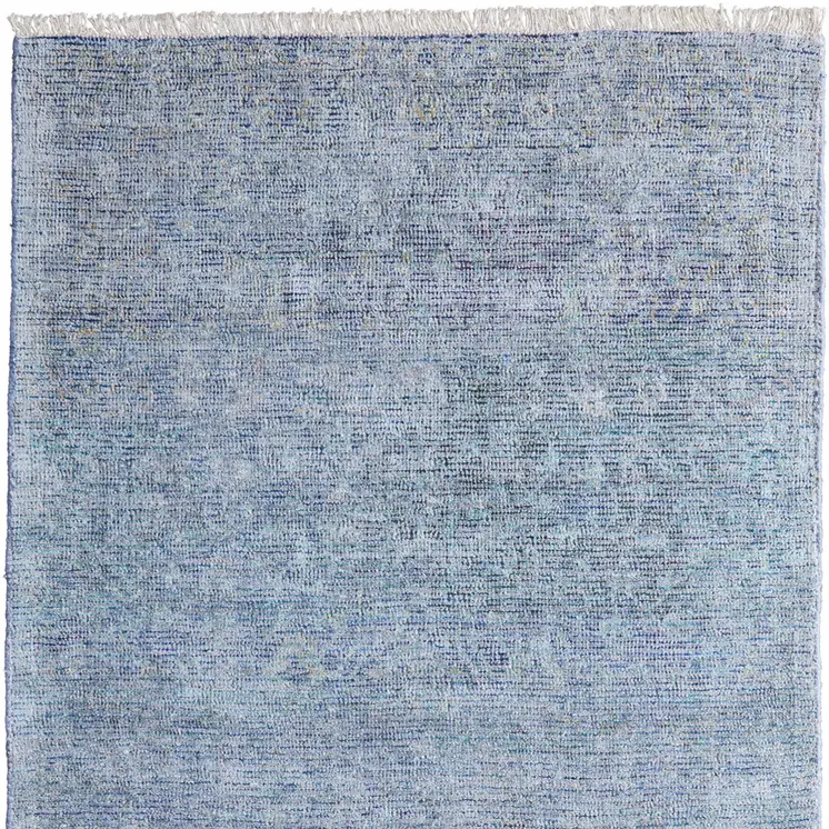 2' X 3' Blue and Gray Abstract Hand Woven Distressed Area Rug With Fringe