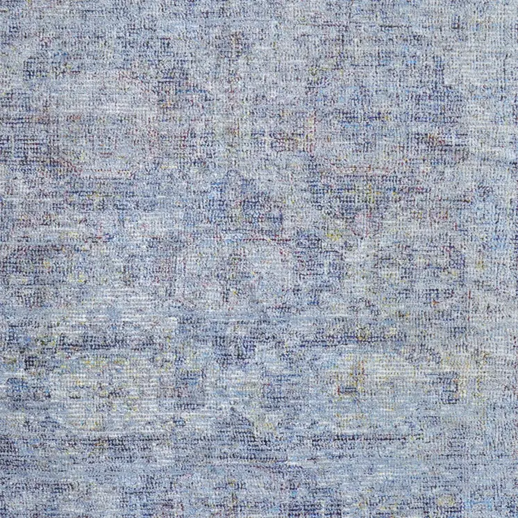 8' X 10' Blue and Ivory Abstract Hand Woven Distressed Area Rug With Fringe