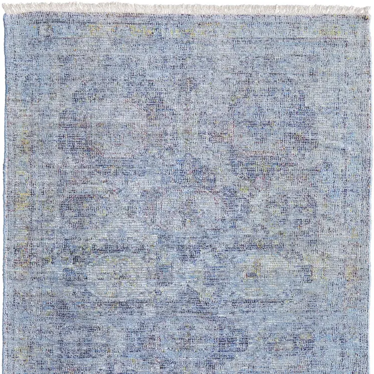 9' X 12' Blue and Ivory Abstract Hand Woven Distressed Area Rug With Fringe