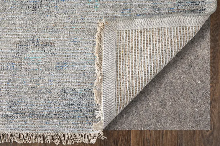 4' X 6' Gray Blue and Taupe Abstract Hand Woven Distressed Area Rug With Fringe