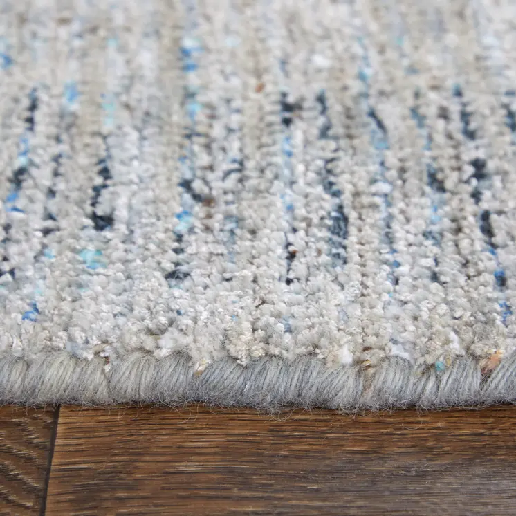 8' X 10' Gray Blue and Taupe Abstract Hand Woven Distressed Area Rug With Fringe