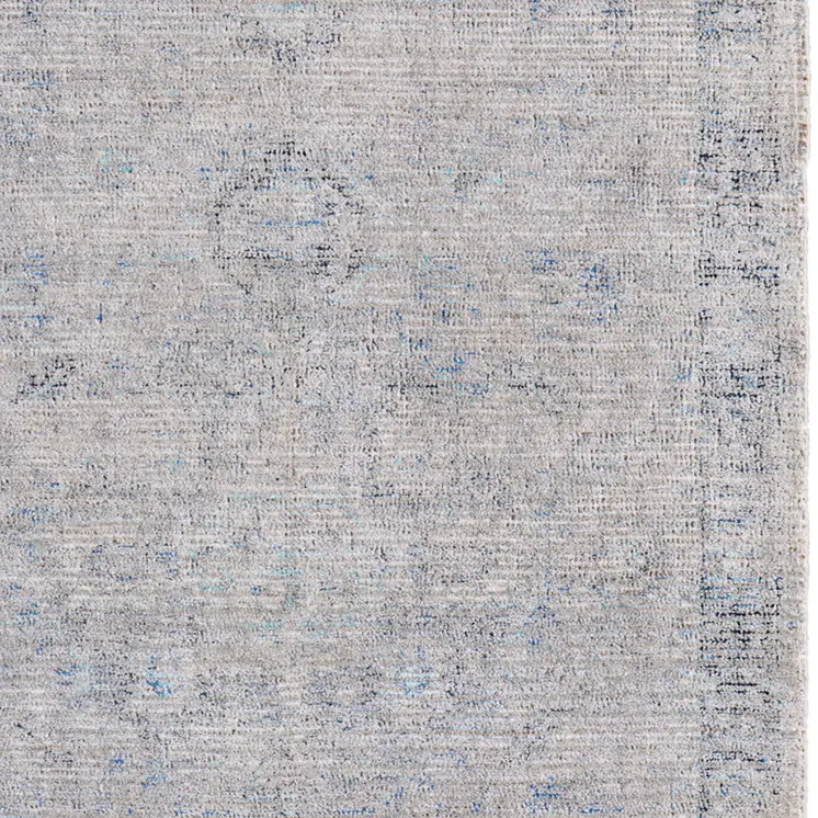 8' X 10' Gray Blue and Taupe Abstract Hand Woven Distressed Area Rug With Fringe