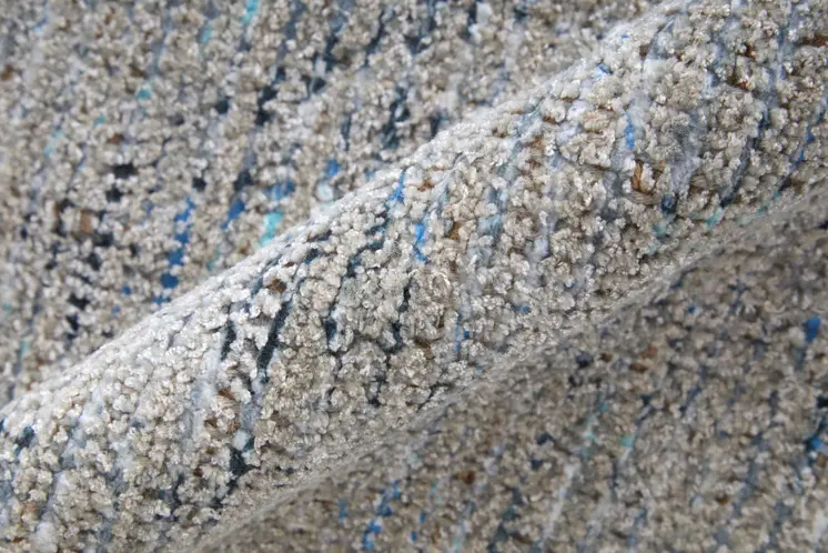 9' X 12' Gray Blue and Taupe Abstract Hand Woven Distressed Area Rug With Fringe