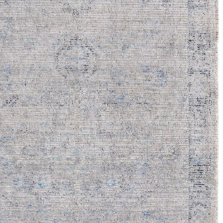 9' X 12' Gray Blue and Taupe Abstract Hand Woven Distressed Area Rug With Fringe