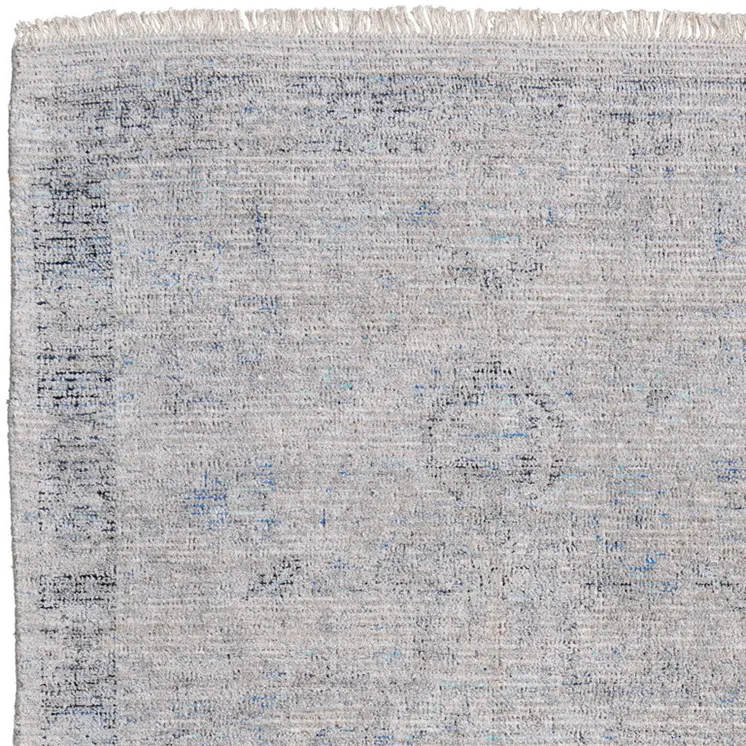 10' X 14' Gray Blue and Taupe Abstract Hand Woven Distressed Area Rug With Fringe