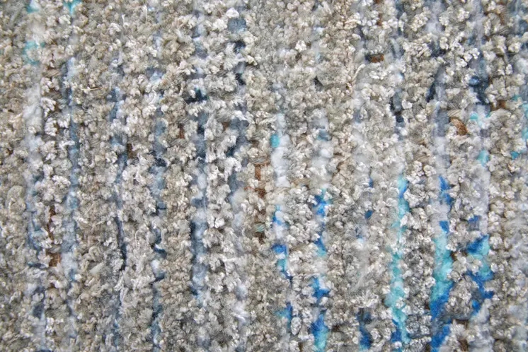 2' X 3' Gray Blue and Taupe Abstract Hand Woven Distressed Area Rug With Fringe