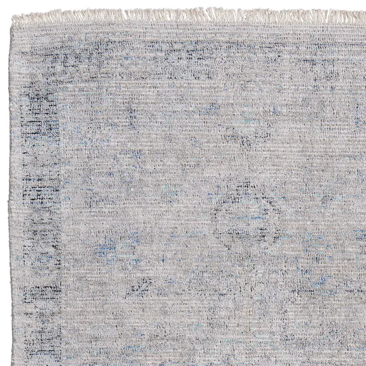 2' X 3' Gray Blue and Taupe Abstract Hand Woven Distressed Area Rug With Fringe