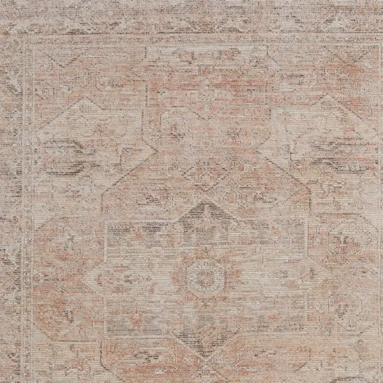 5' X 8' Tan Orange and Ivory Oriental Hand Woven Distressed Area Rug With Fringe