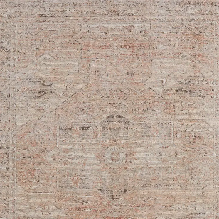 2' X 3' Tan Orange and Ivory Oriental Hand Woven Distressed Area Rug With Fringe