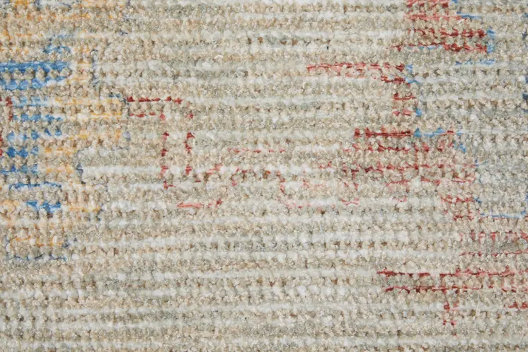 8' X 10' Tan Brown and Blue Floral Hand Woven Distressed Area Rug With Fringe