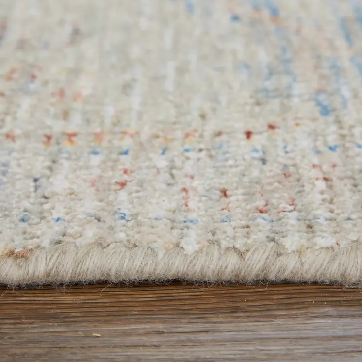 10' X 14' Tan Brown and Blue Floral Hand Woven Distressed Area Rug With Fringe