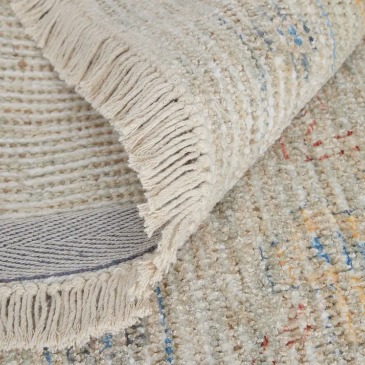 10' X 14' Tan Brown and Blue Floral Hand Woven Distressed Area Rug With Fringe