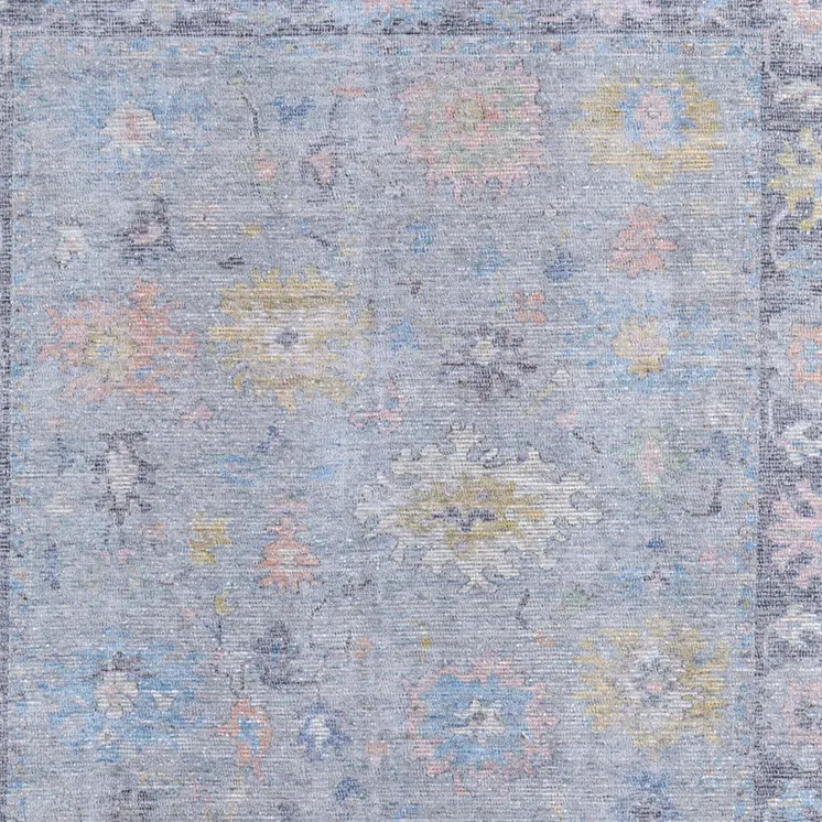 4' X 6' Orange Blue and Gold Floral Hand Woven Distressed Area Rug With Fringe