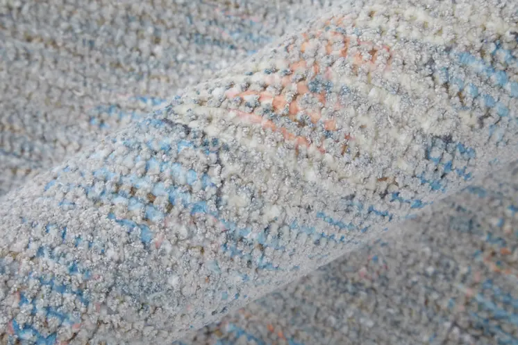 2' X 3' Orange Blue and Gold Floral Hand Woven Distressed Area Rug With Fringe