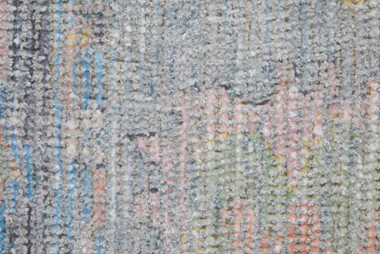 2' X 3' Orange Blue and Gold Floral Hand Woven Distressed Area Rug With Fringe
