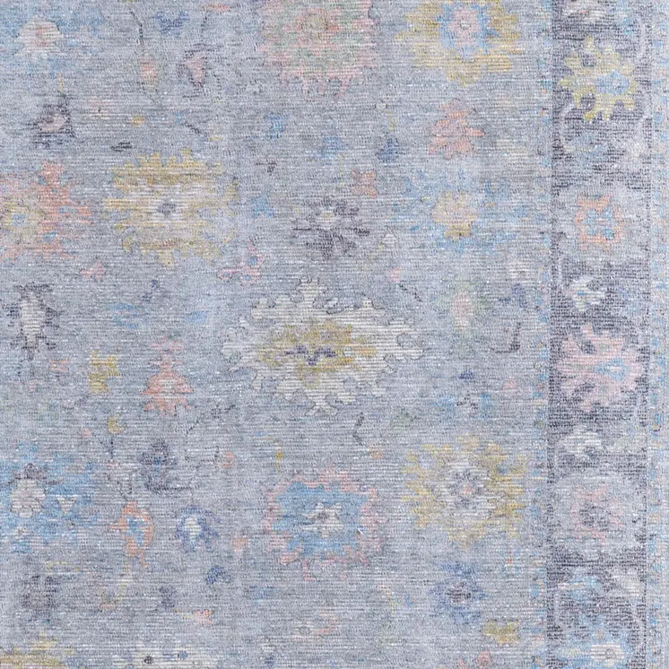 2' X 3' Orange Blue and Gold Floral Hand Woven Distressed Area Rug With Fringe