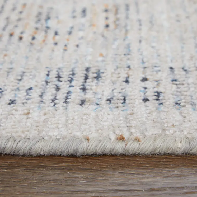 4' X 6' Ivory Blue and Orange Oriental Hand Woven Distressed Area Rug With Fringe