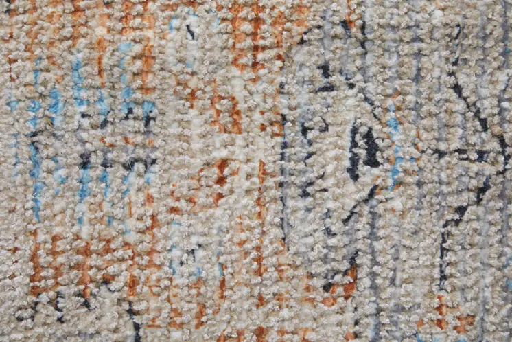 10' X 14' Ivory Blue and Orange Oriental Hand Woven Distressed Area Rug With Fringe