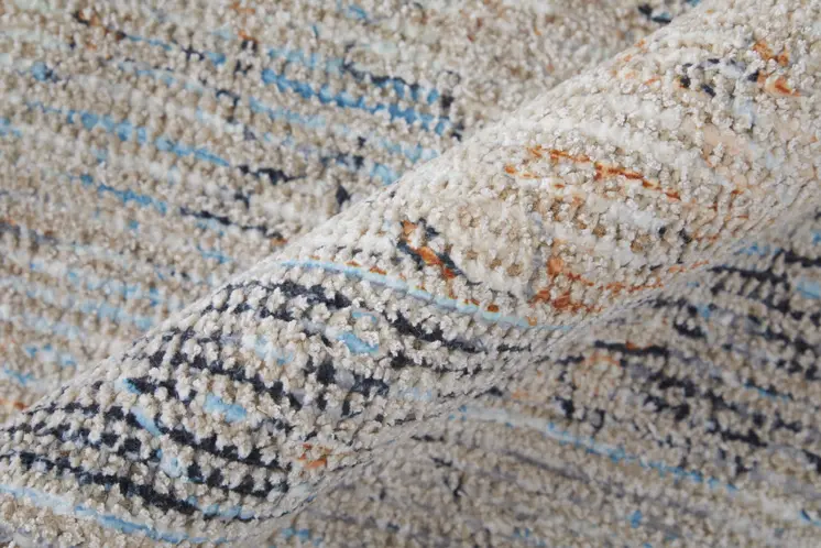 2' X 3' Ivory Blue and Orange Oriental Hand Woven Distressed Area Rug With Fringe