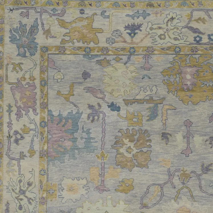 4' X 6' Purple Gray and Gold Wool Oriental Hand Knotted Area Rug With Fringe