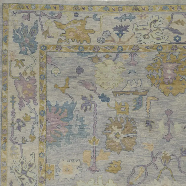 8' X 10' Purple Gray and Gold Wool Oriental Hand Knotted Area Rug With Fringe
