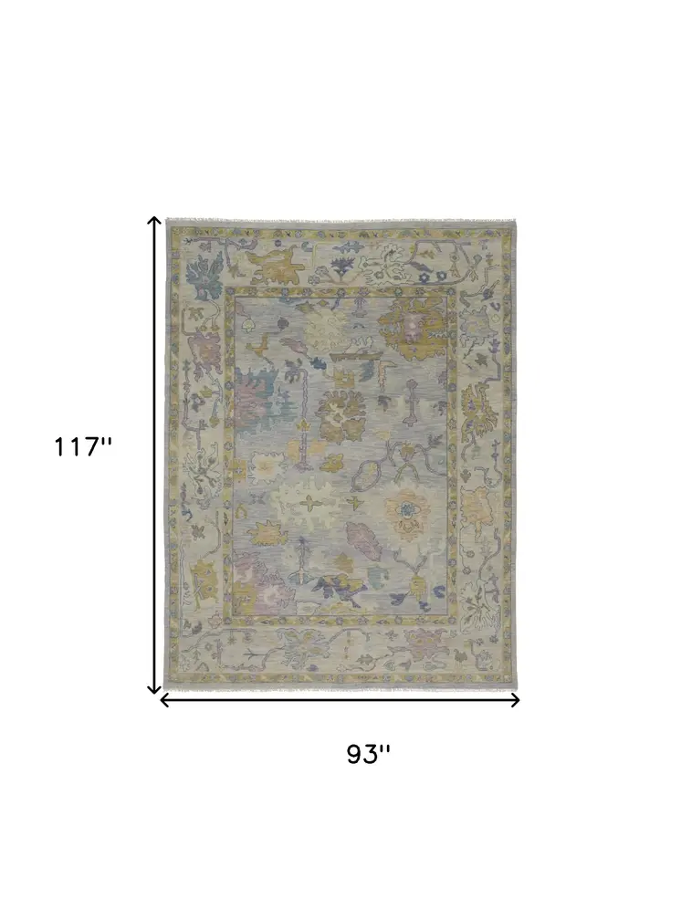 8' X 10' Purple Gray and Gold Wool Oriental Hand Knotted Area Rug With Fringe
