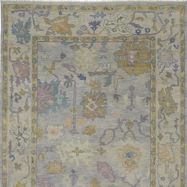 8' X 12' Purple Gray and Gold Wool Oriental Hand Knotted Area Rug With Fringe