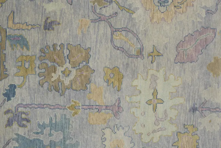 9' X 13' Purple Gray and Gold Wool Oriental Hand Knotted Area Rug With Fringe